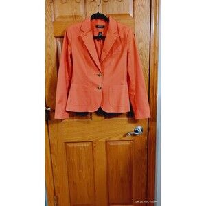 VTG Lauren Ralph Lauren Orange Women’s Blazer 90’s Stretch Gold Accents Sz 8